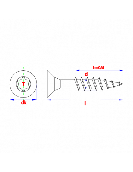 Spaanderplaatschroef VZK-T * 5,00x45 Zn (T25) Verzonken kop T-drive - ged.draad micro verpakking (200st)