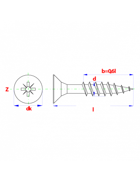 Spaanderplaatschroef VZK-Z * 5,00x110 Zn verzonken kop poz. en gedeeltelijk draad  (200st)