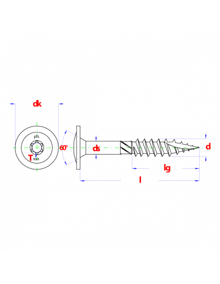 Flenskophoutschroef * 6x30 Zn (T30) deeldraad - T-ster - flenskop dia (14) punt 17 (100st)