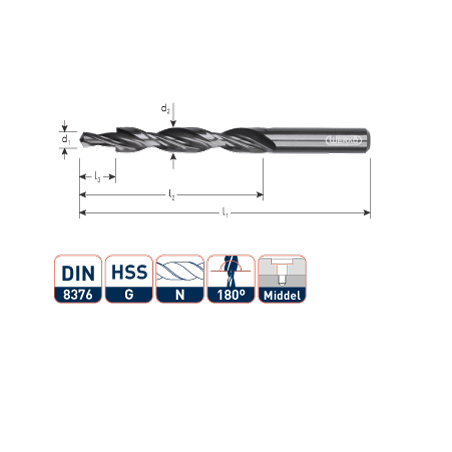 HSS-G Meerfasenboor  180°  middelpassing