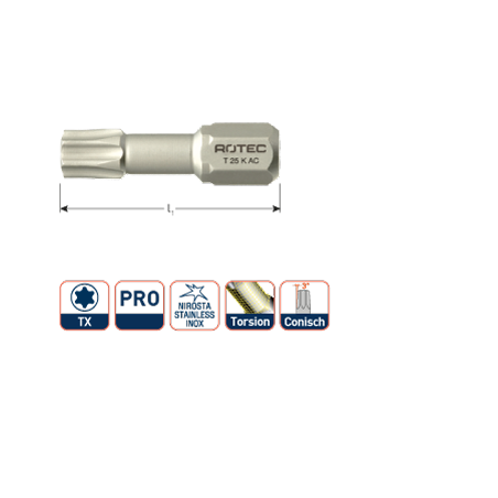 PRO Torsionbit TX 25mm (Torx)  conisch 3°  RVS