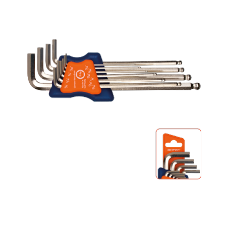 Inbus-sleutelset  inch-maten  lang  met kogelkop